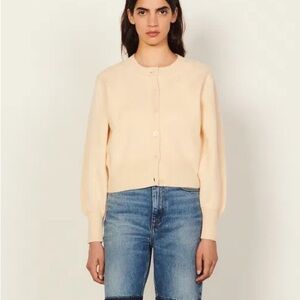 Sandro Cream Cardigan Woolen Twin-Set Cardigan